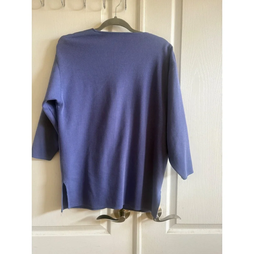 Vintage Express Tricot Cardigan Sweater Blue Ribbed Knit Button Front Pockets XS